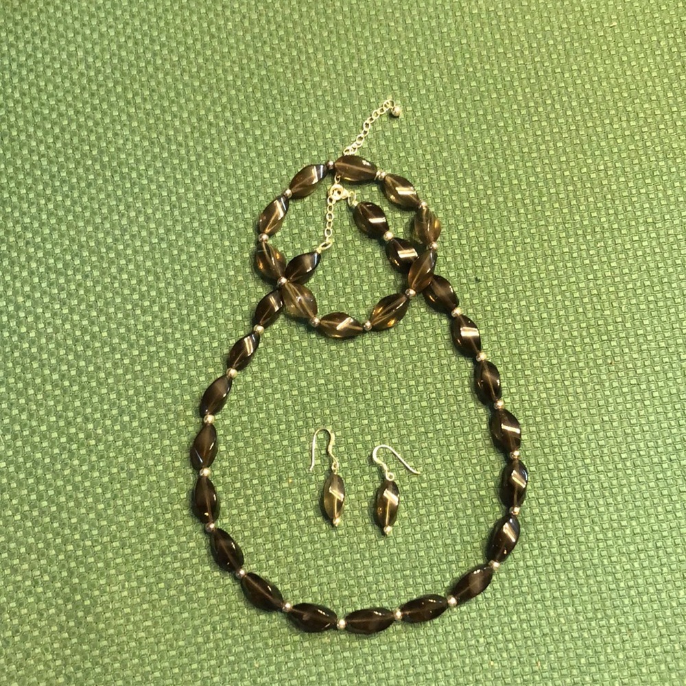 Smoky quartz sterling silver set